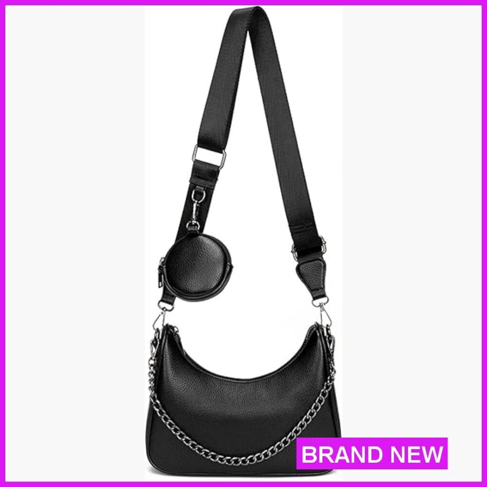 Hobo Crossbody Bag with Coin Purse, Soft Faux Leather Designer Shoulder Bag